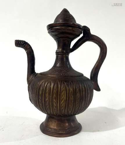 An Indian Brass Etched Mughal Ewer