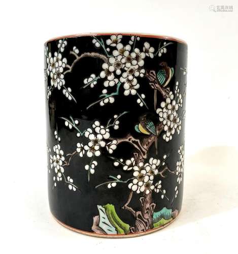 A Large Chinese Porcelain Black Glaze Brush Pot with Cherry ...