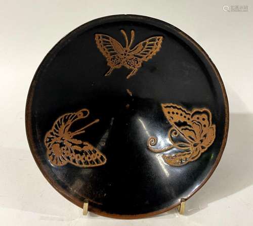 A Chinese Studio Pottery Brown Glaze Bowl with Butterfly Rel...