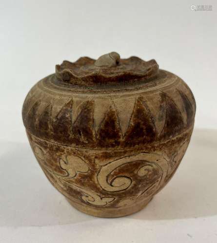 An Antique Sawankhalok, Thai Ceramic Lidded Box with Etched ...