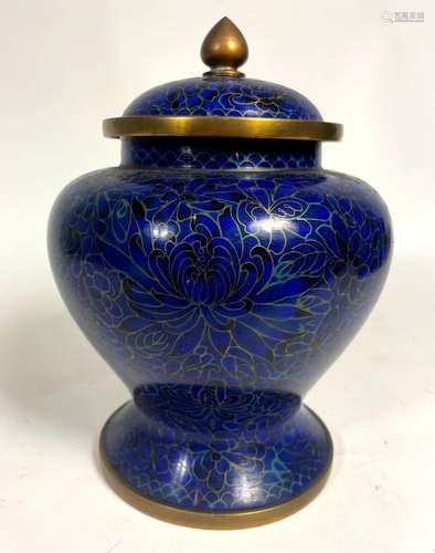 A Chinese Zi Jin Cheng Blue Cloisonne Vase with Floral Motif