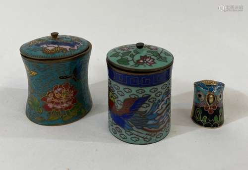 A Collection of Chinese Cloisonne including an Owl Thimble