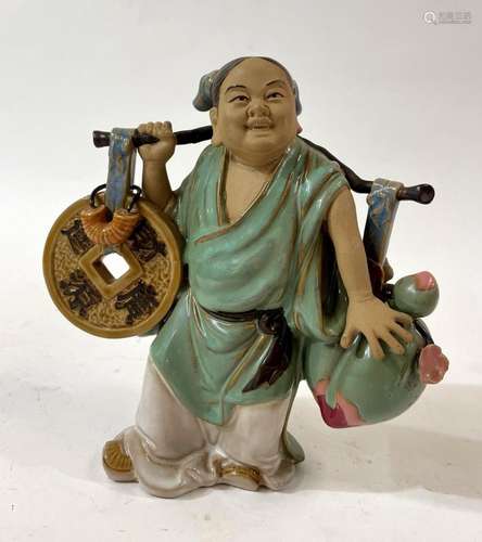 A Chinese Cold Painted Shiwan Figure of a Lady Carrying Yoke...