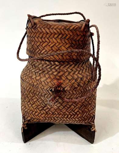 A Vintage South East Asian Woven Bamboo Rice Basket