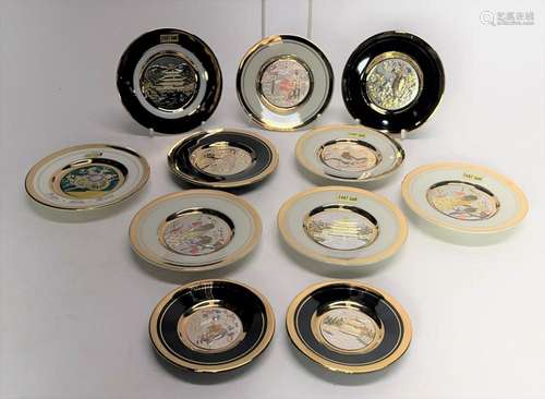 Eleven Japanese Decorative Small Porcelain Plates with Etche...