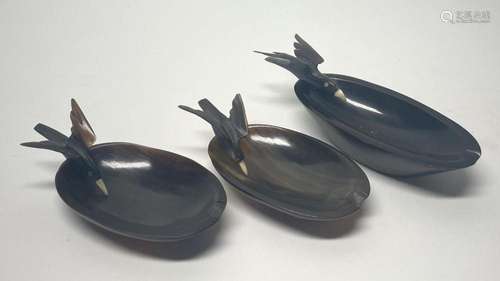 Three Horn Ash Trays with Bird Detail, 20th Century