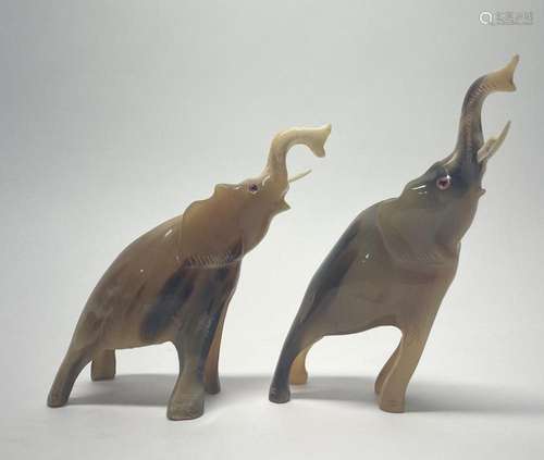 Two Horn Figures of Elephants, 20th Century