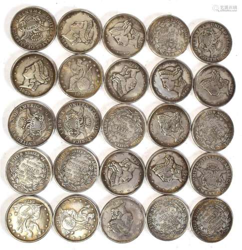 A Bag of European Twenty Five Silver Colour Metal Coins,