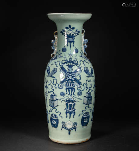 CHINESE BEAN BLUE GLAZED VASE, QING DYNASTY