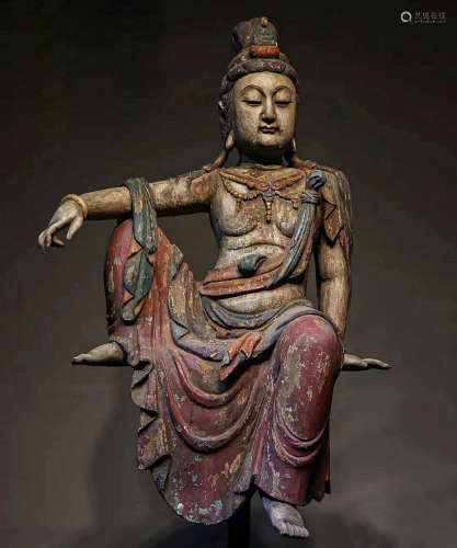 CHINESE NANMU PAINTED BUDDHA STATUE, MING DYNASTY