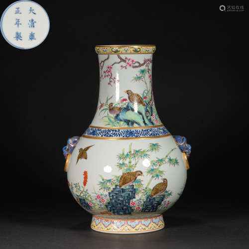 CHINESE FAMILLE ROSE VASE, QING DYNASTY
