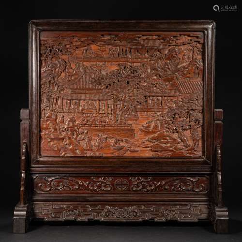 CHINESE BAMBOO CARVING INTERSTITIAL SCREEN, QING DYNASTY