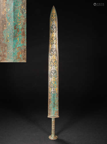 CHINESE BRONZE SWORD INLAID WITH GOLD, HAN DYNASTY