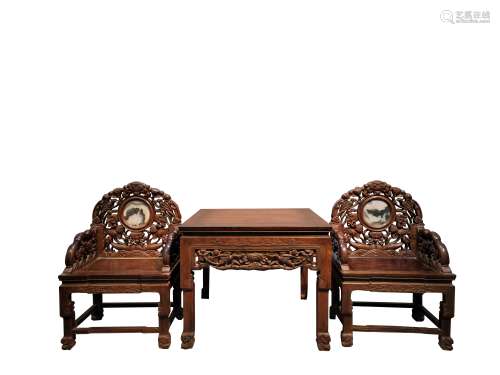 A SET OF CHINESE ROSEWOOD TABLES AND CHAIRS