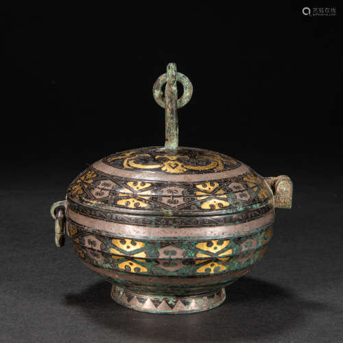 CHINESE BRONZE JAR INLAID WITH GOLD, HAN DYNASTY