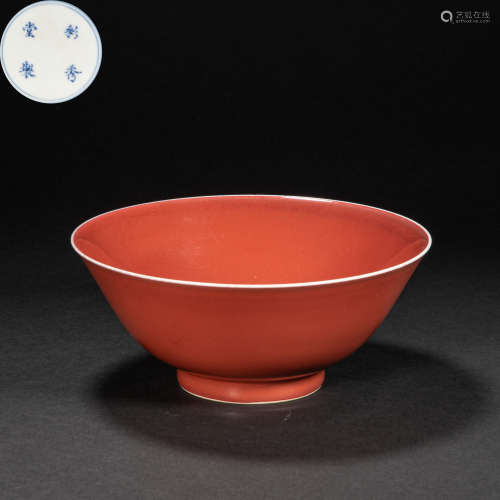 CHINESE RED GLAZED BOWL, QING DYNASTY