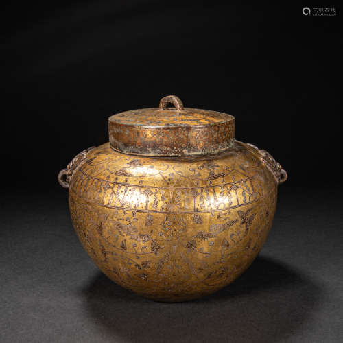 CHINESE COPPER GILDED JARS, HAN DYNASTY