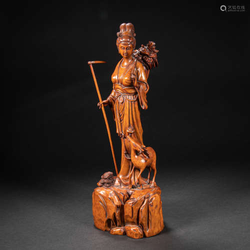 CHINESE BOXWOOD STATUE, QING DYNASTY