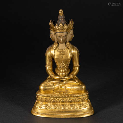 CHINESE BRONZE GILDED BUDDHA STATUE, QING DYNASTY