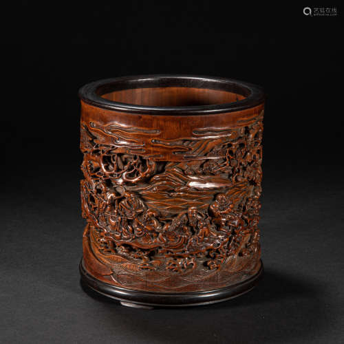 CHINESE BAMBOO CARVING PEN HOLDER, QING DYNASTY