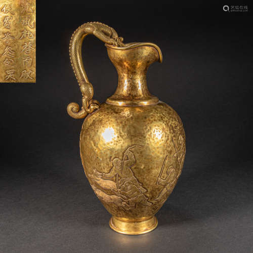 CHINESE COPPER GILDED JUG, LIAO DYNASTY