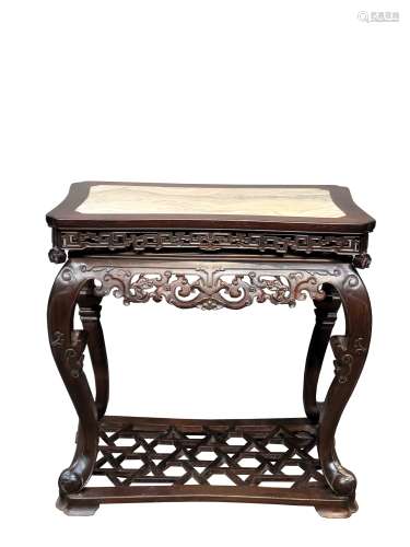 CHINESE ROSEWOOD INLAID MARBLE TABLE, QING DYNASTY