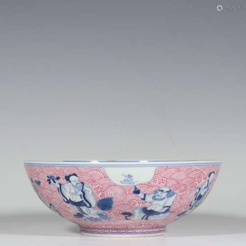 Blue and White Red Material Eight Immortals Character Bowl