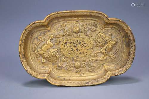 Gilt Bronze Double Lion Pattern Begonia Washed