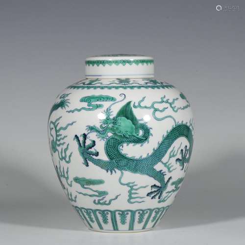 Green cloud dragon pattern lid jar