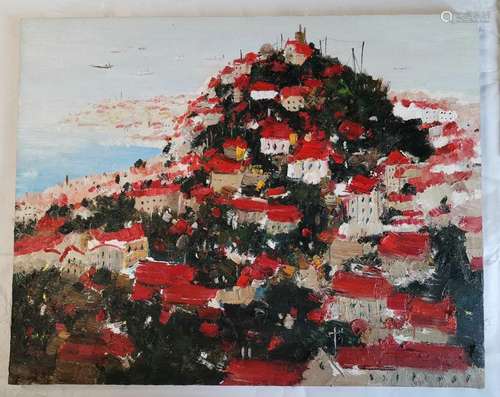 Wu Guanzhong's oil painting of the Red House in Qingdao