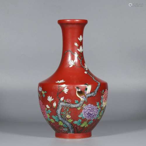 Enamel flower and bird vase