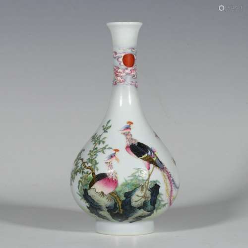 Enamel color flower and bird poetry bottle