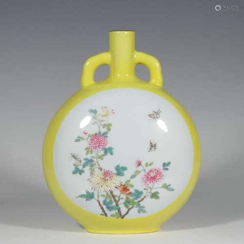 Yellow Glazed Window Pastel Floral Amphora