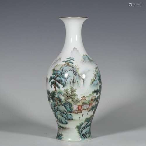 Pastel Tongjing Landscape Pavilion Olive Bottle