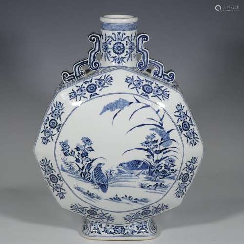 Blue and white flower and bird amphora