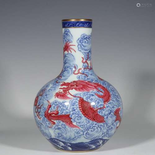 Blue and white red material sea water cloud dragon pattern c...