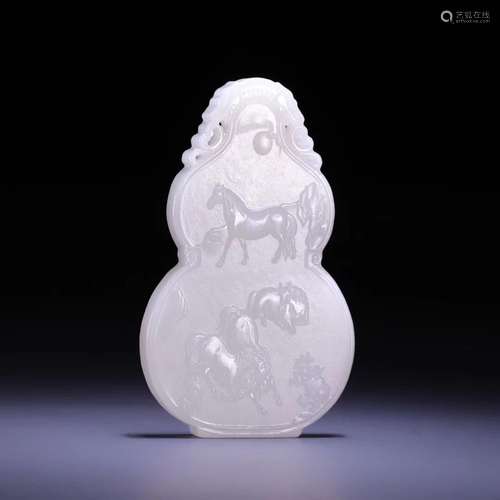 White Jade Eight Horses Gourd Jade Plate