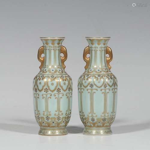 Pink and blue glazed gold amphora