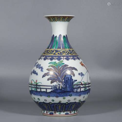 Blue and white bucket color jade pot spring bottle