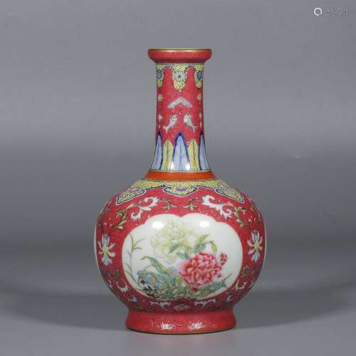 Carmine Enamel Floral Bottle