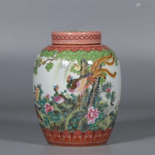 Enamel Flower and Bird Poetry Lid Jar