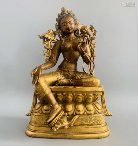 Bronze gilded Bodhisattva statue of Ming Dynasty