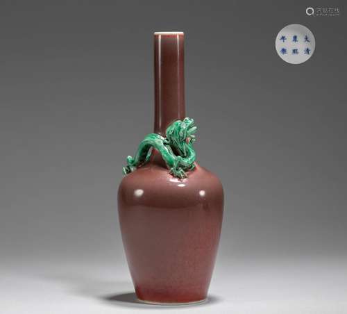 Qing Dynasty red glazed Panlong bottle