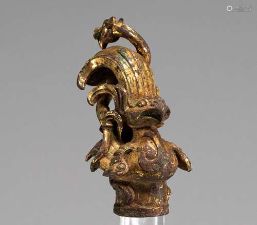 Bronze gilded dragon and Phoenix walking stick