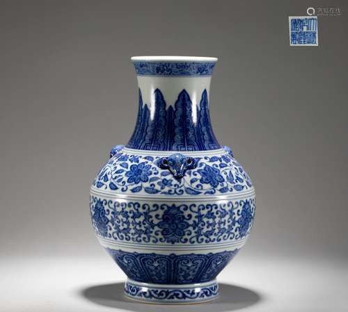 Qing Dynasty blue and white Sanyang vase