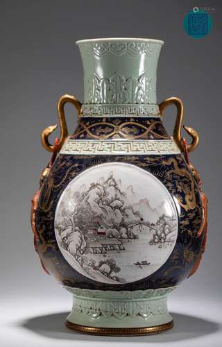 Qing Dynasty Ji LAN painted Gold Vase