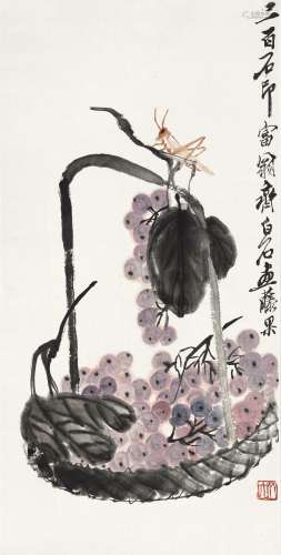 齐白石(1864-1957) 葡萄蚱蜢