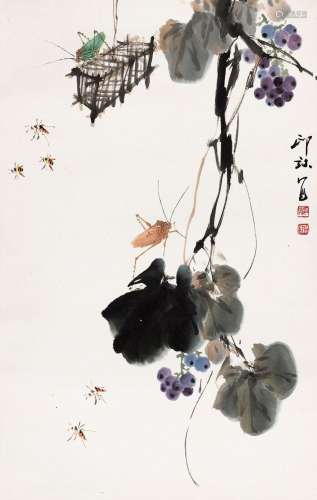 萧 朗 (1917-2010) 葡萄草虫