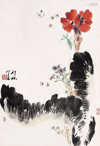 萧 朗 (1917-2010) 美人蕉草虫