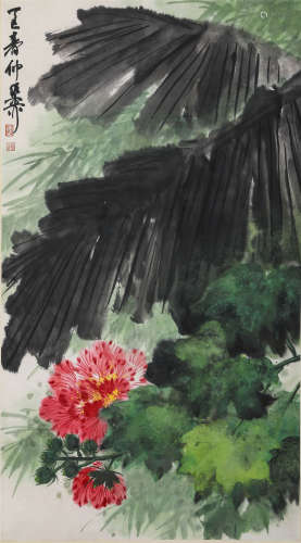 谢稚柳（1977年）作 芙蓉花开 纸本设色 立轴